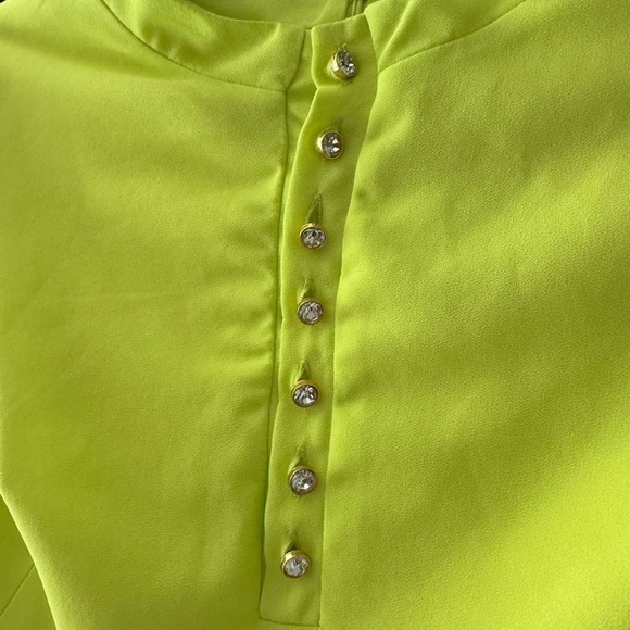 Anne Fernandes- Lime Neon Green Longsleeve Ruffle Layer Button Down Mini Dress - Picture 4 of 7